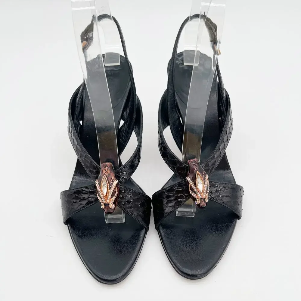 Gucci 2004 Tom Ford Black Python Snakeskin Serpent Head Bamboo Heel Sandals US 6 - Picture 8 of 15